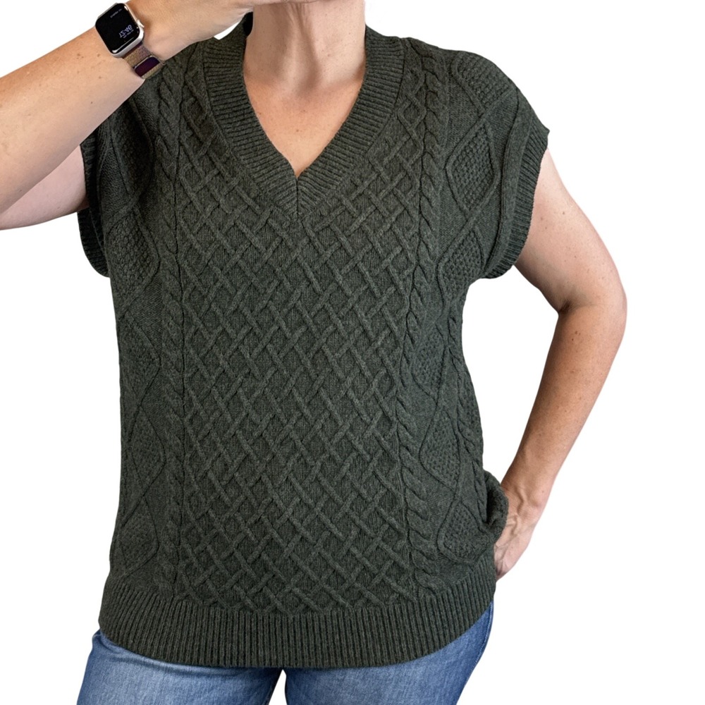 Madewell Womens‎ Cable Knit V-Neck Sweater Vest Size XS Forest Green Wool Blend